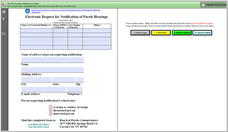 Electronic Request for Notification of Parole Hearings